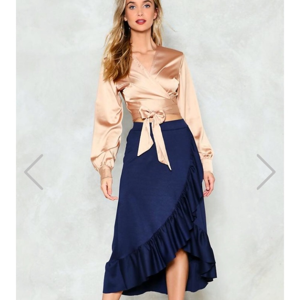 NWT nasty gal ruffle asymmetric navy skirt